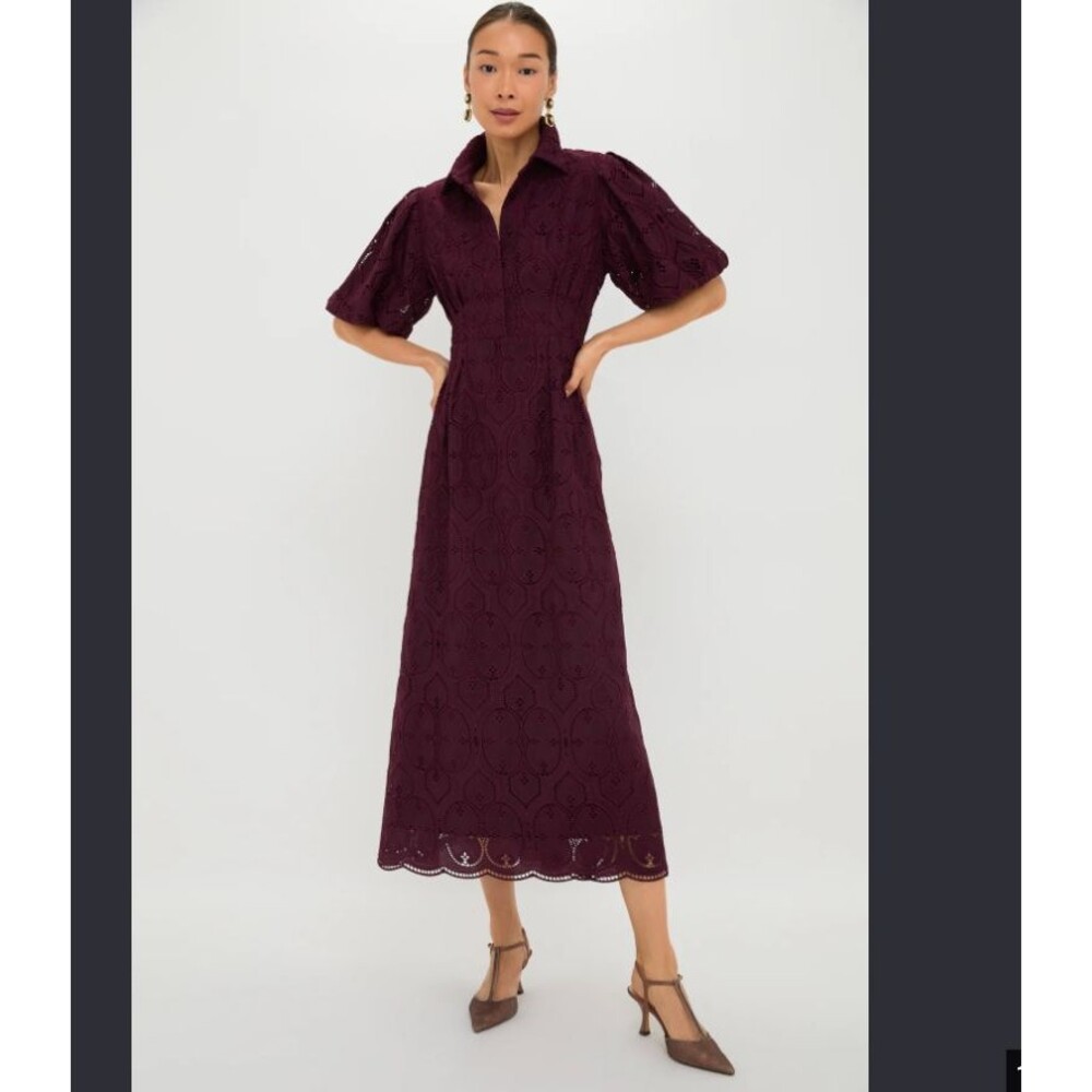 NWT Tuckernuck Winetasting Eyelet Delaney Dress Women Sz M Burgundy MSRP $289